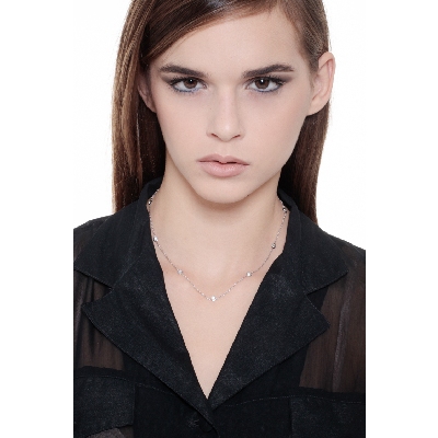 Long necklace with diamonds in white gold 18k, 50 cm