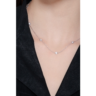 Long necklace with diamonds in white gold 18k, 50 cm