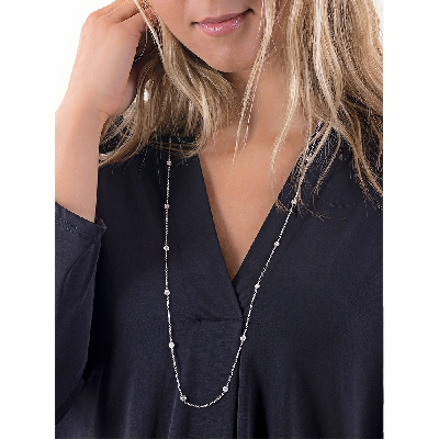 White gold 18k long necklace with 19 diamonds