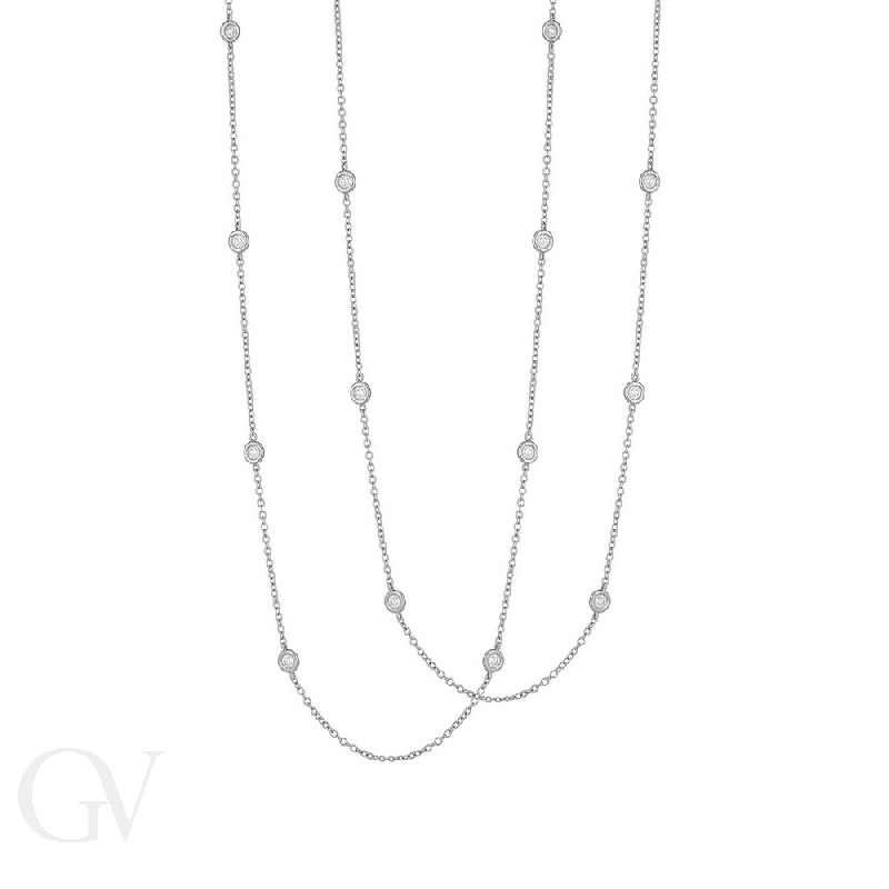 White gold 18k long necklace with 19 diamonds