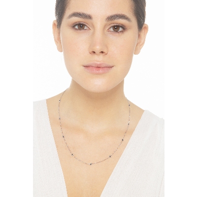 Necklace with black diamonds on full bezel in  18k white gold