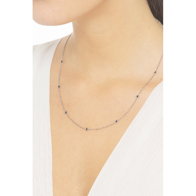 Necklace with black diamonds on full bezel in  18k white gold