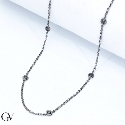 Burnished necklace with black diamonds