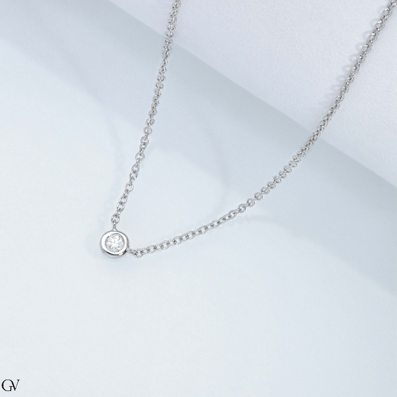 Solitaire round cut diamond necklace in 18k white gold