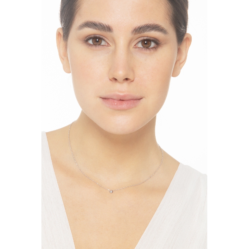 Solitaire round cut diamond necklace in 18k white gold