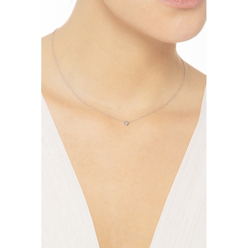 Solitaire round cut diamond necklace in 18k white gold