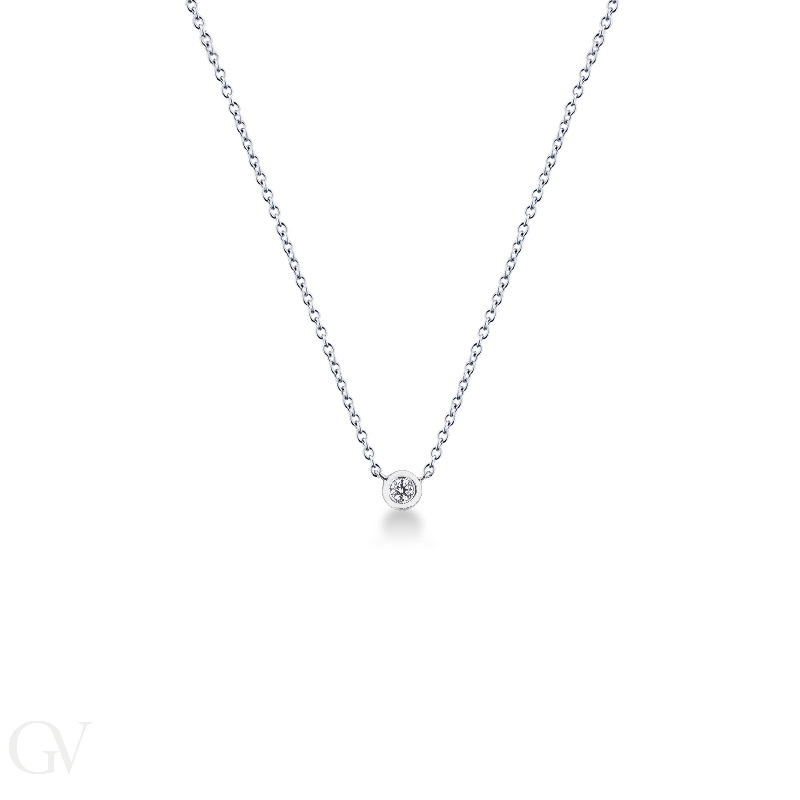 Solitaire round cut diamond necklace in 18k white gold