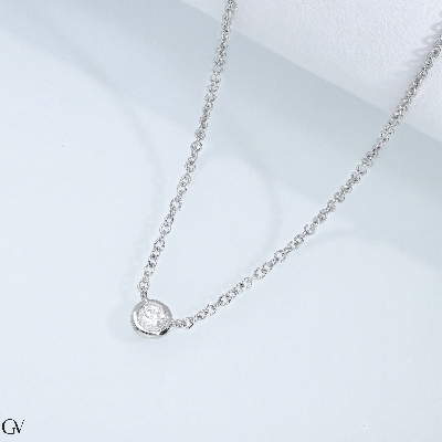 Collana in oro bianco 18k e punto luce con diamante, ct. 0,10