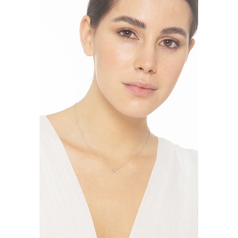 Collana in oro bianco 18k e punto luce con diamante, ct. 0,10