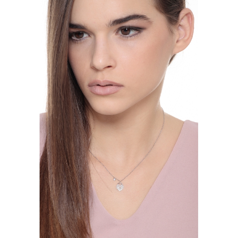 Heart Lock pendant in 18k white gold with diamonds