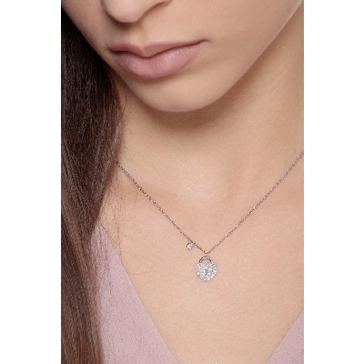 Heart Lock pendant in 18k white gold with diamonds
