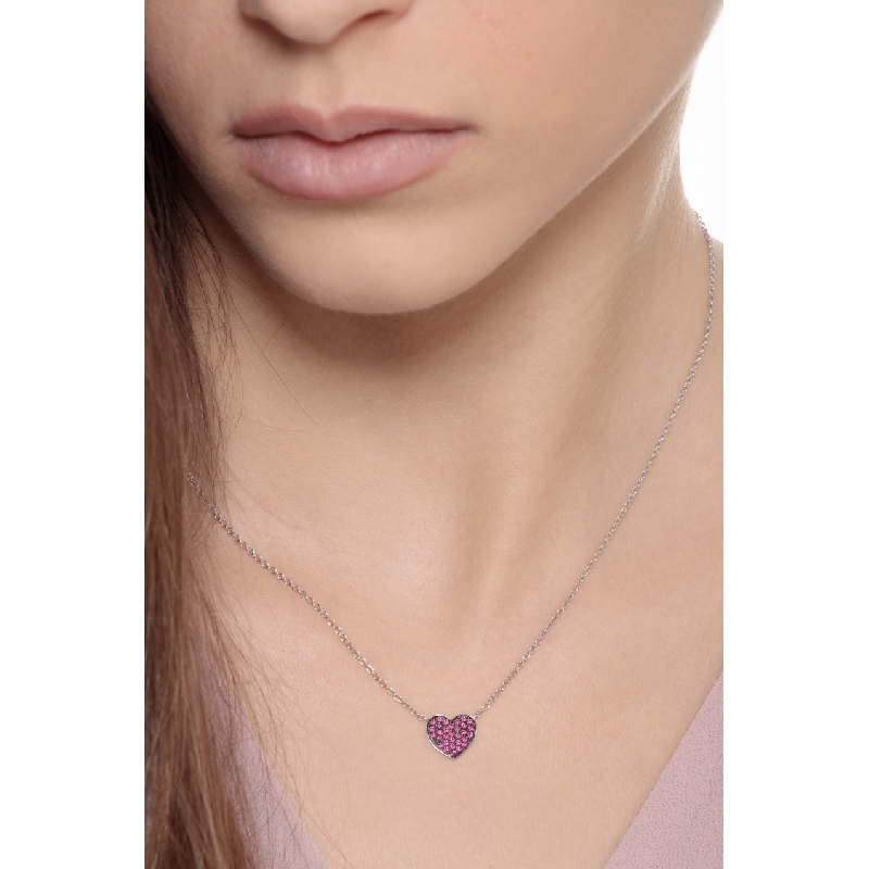18k white gold burnished gold heart pendant with rubies