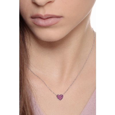 18k white gold burnished gold heart pendant with rubies