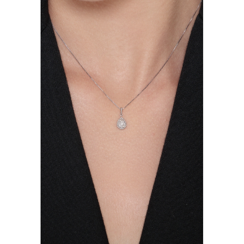 18k white gold drop pendant  with palline and diamonds