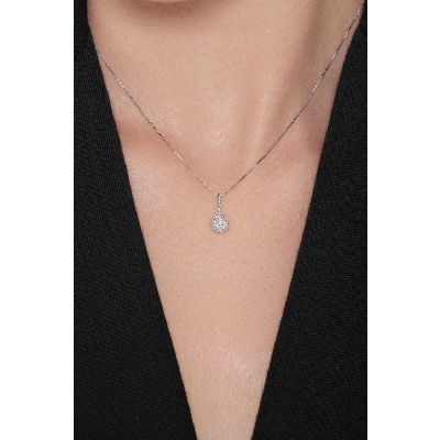 18k white gold drop pendant  with palline and diamonds
