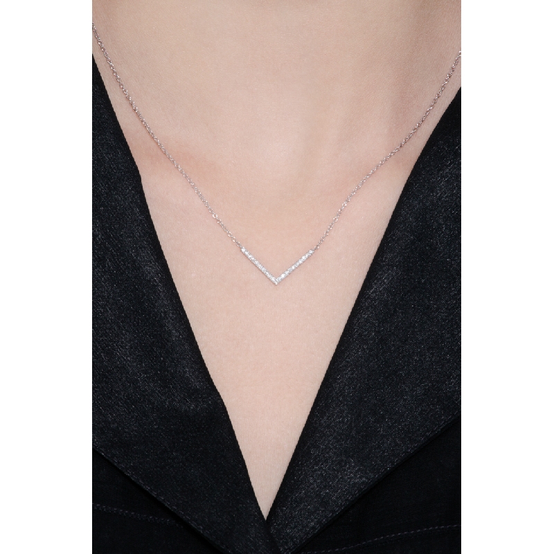 18k white gold necklace with a V of diamonds