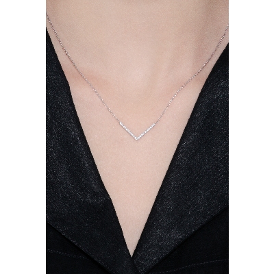 18k white gold necklace with a V of diamonds
