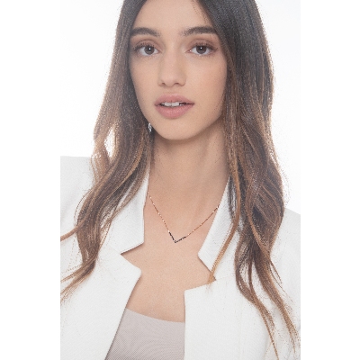 18k rose gold necklace with V shape pendant with black diamonds pavè