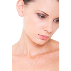 18k white gold necklace with V pendant with diamonds 2