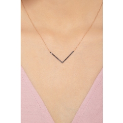 18k rose gold necklace with V shape pendant with black round cut diamonds 2