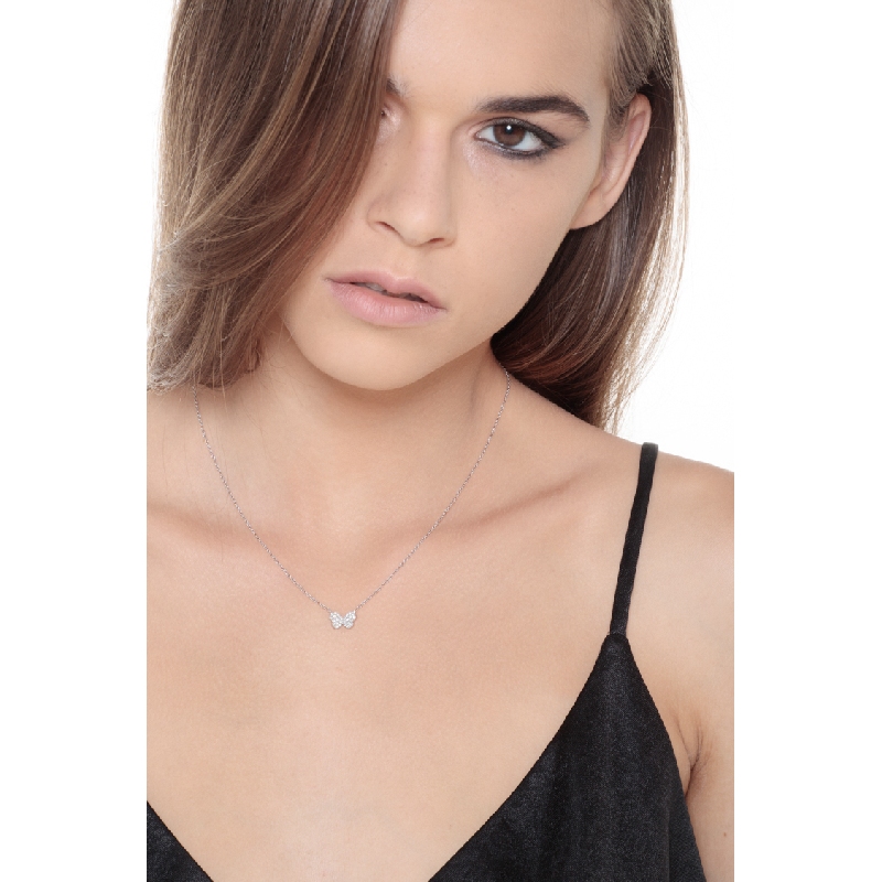 Butterfly pendant in 18k white gold with diamonds