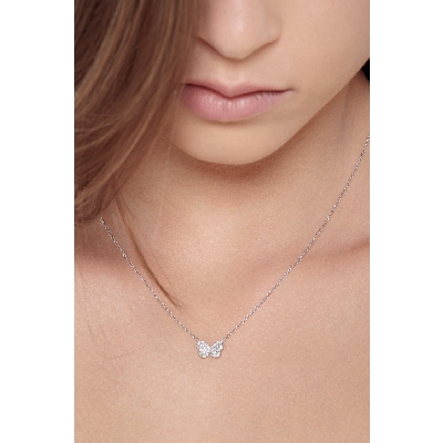Butterfly pendant in 18k white gold with diamonds