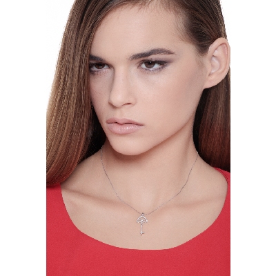 Key pendant with round cut diamonds in 18k white gold