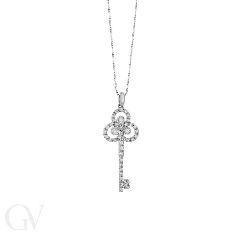 Key pendant with round cut diamonds