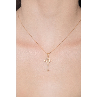 18k yellow gold key pendant with diamonds