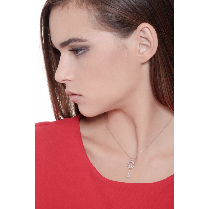 18k white gold fancy key pendant with diamonds