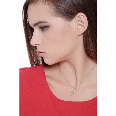 18k white gold fancy key pendant with diamonds