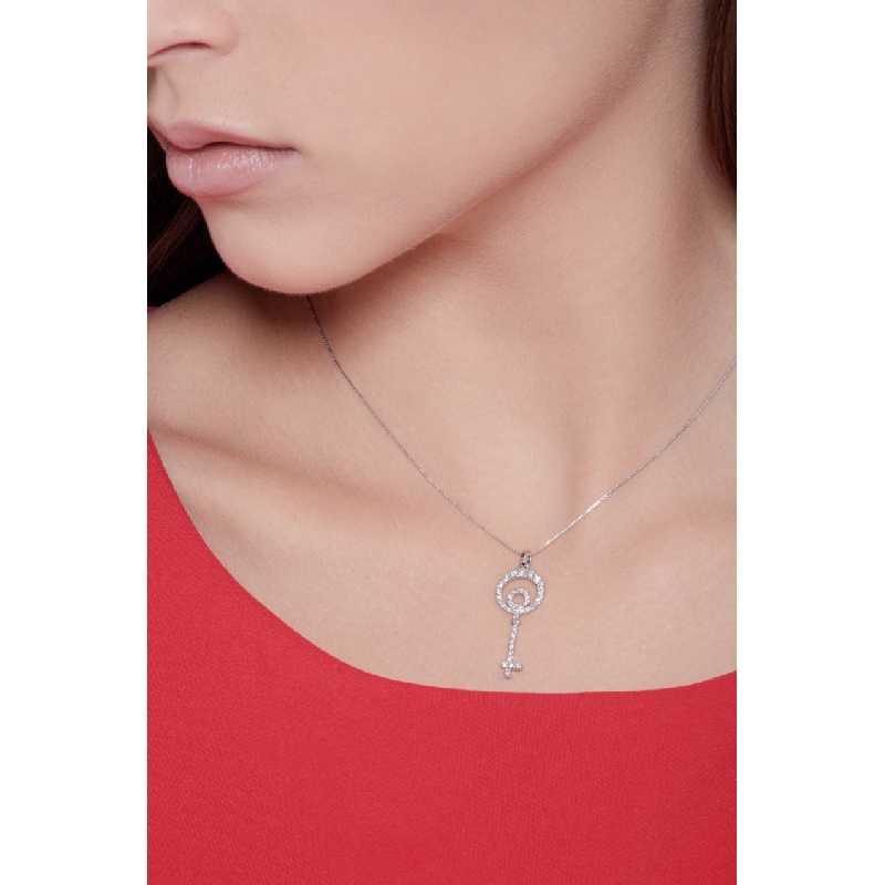 18k white gold fancy key pendant with diamonds