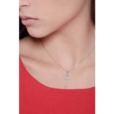 18k white gold fancy key pendant with diamonds