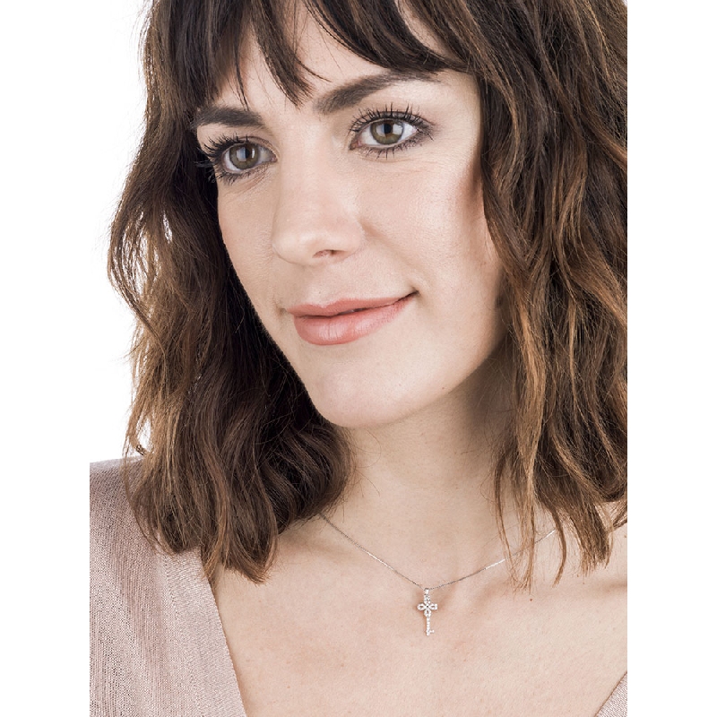 Key pendant with diamonds in 18k white gold