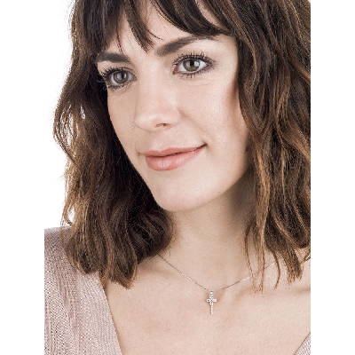 Key pendant with diamonds in 18k white gold