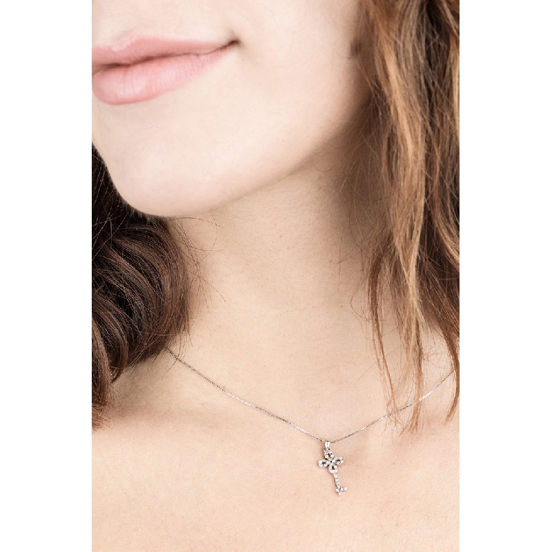 Key pendant with diamonds in 18k white gold