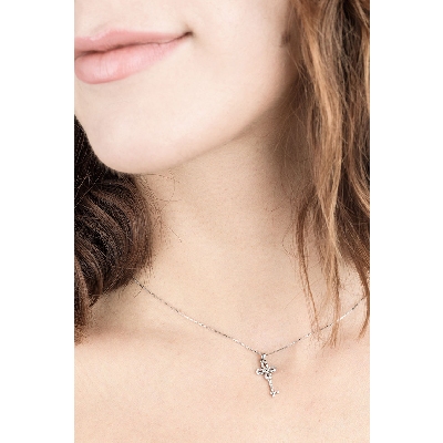 Key pendant with diamonds in 18k white gold