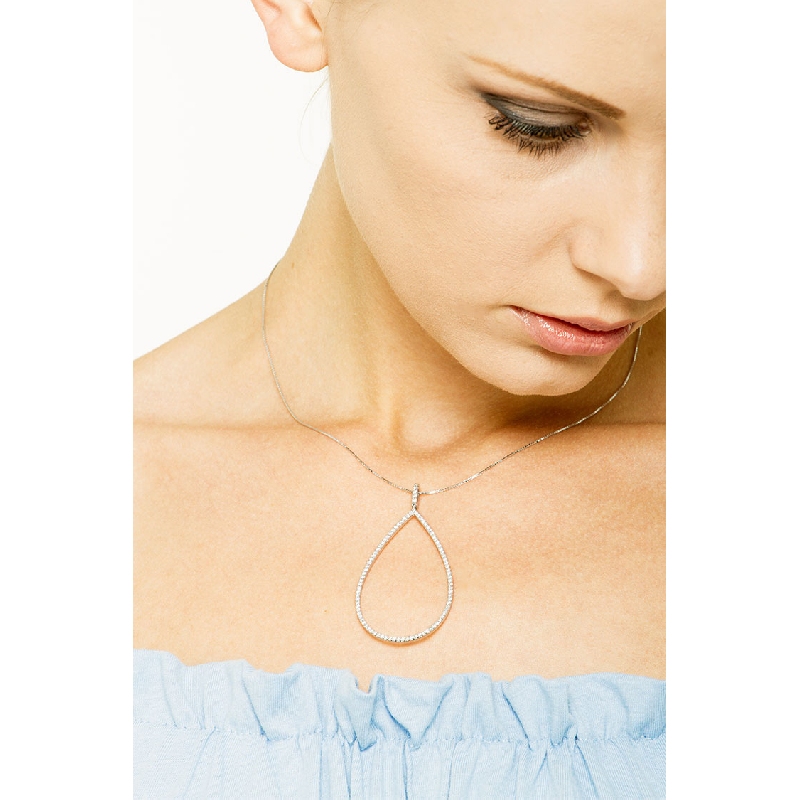 18k white gold drop shape pendant with diamonds