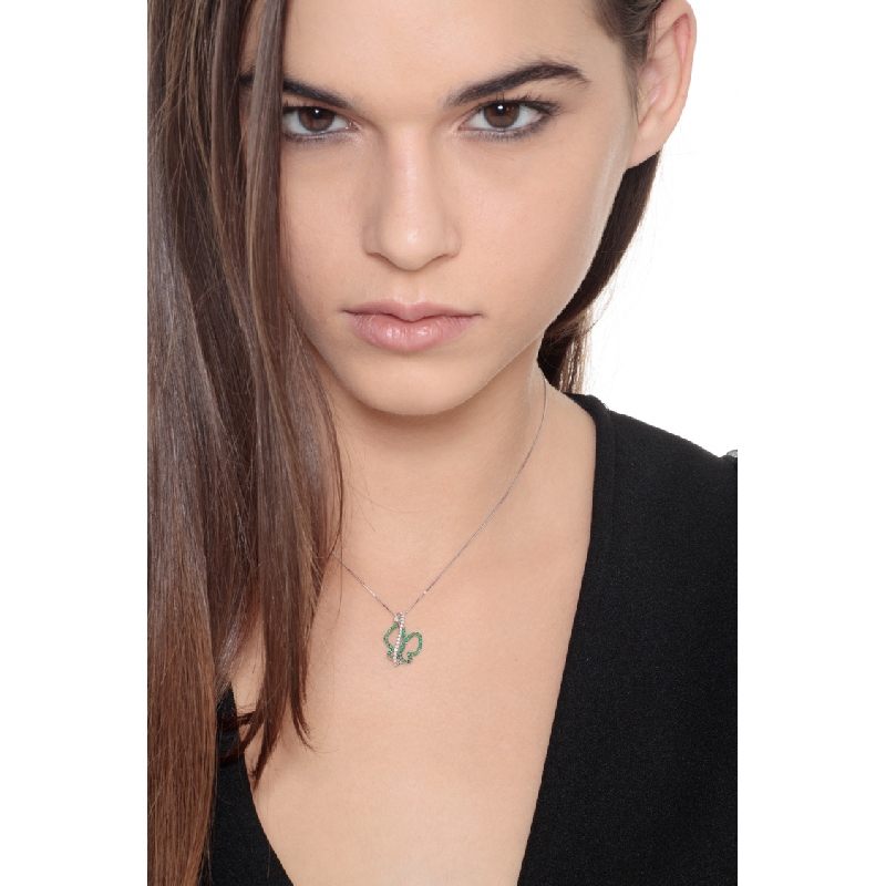 Butterfly pendant with diamonds and emeralds