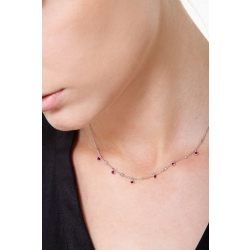 Collana con pendenti in oro bianco 18k con diamanti e rubini a goccia. 2