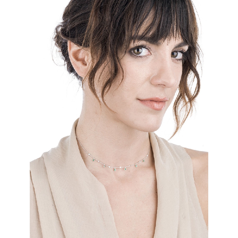 Necklace with diamonds and emerald charms drop shaped