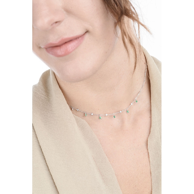 Necklace with diamonds and emerald charms drop shaped