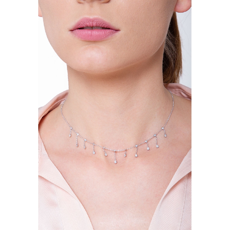 White gold 18k necklace with eleven drop shaped diamond charms