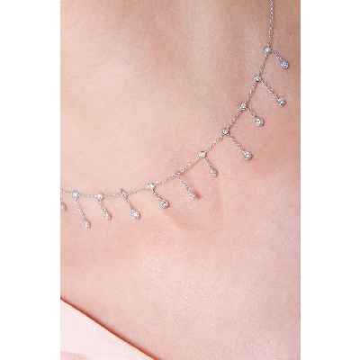 White gold 18k necklace with eleven drop shaped diamond charms