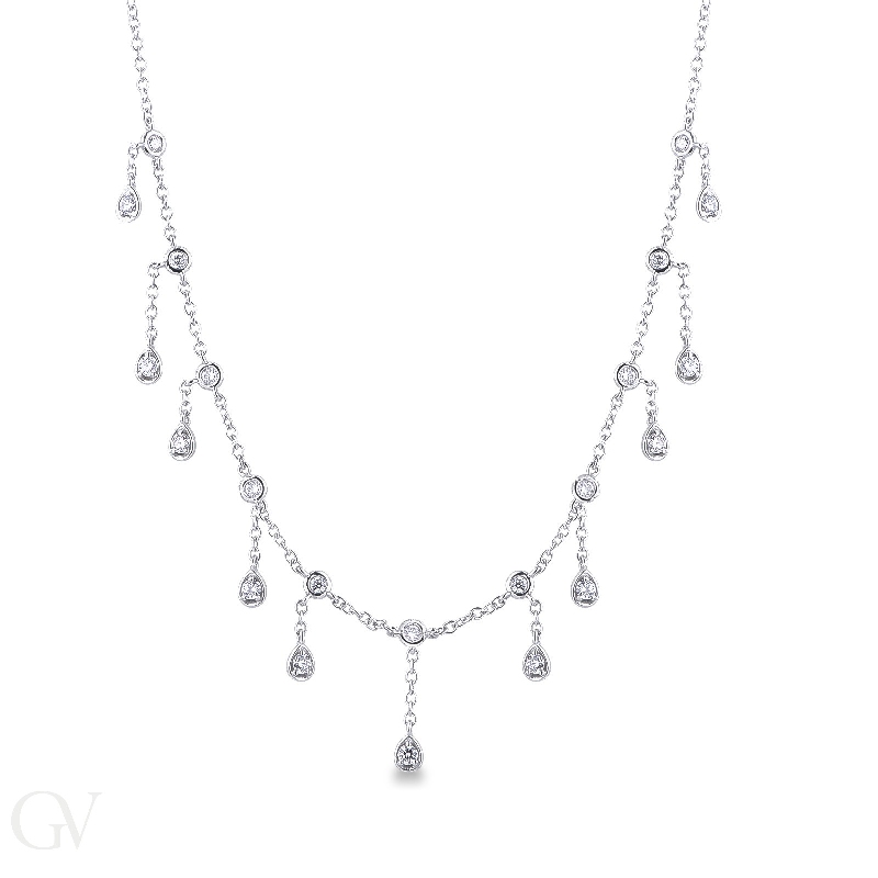 White gold 18k necklace with eleven drop shaped diamond charms