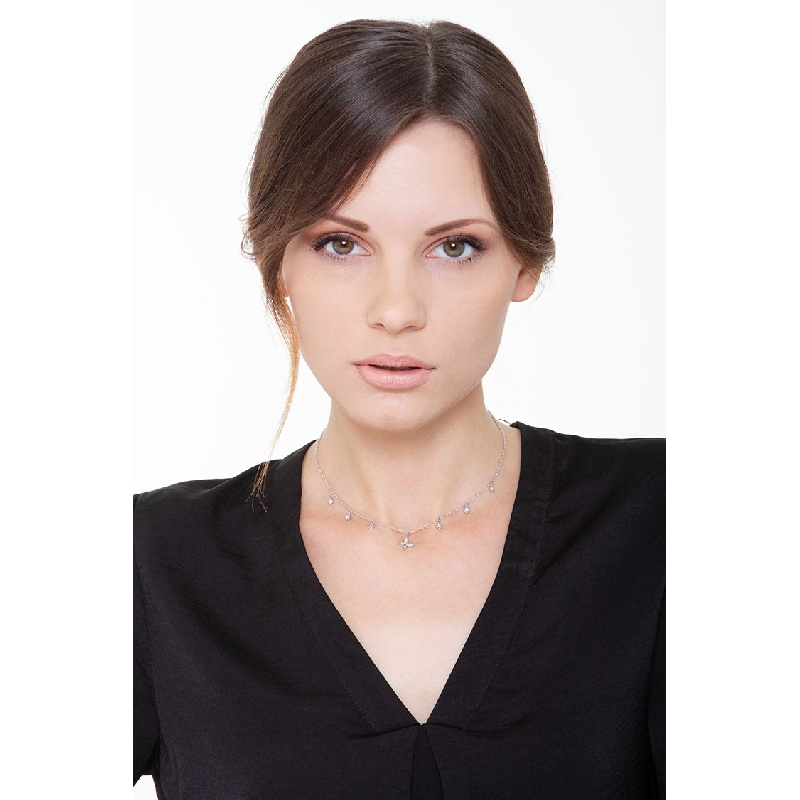 Necklace with 6 round cut diamonds and a diamond butterfly pendant 