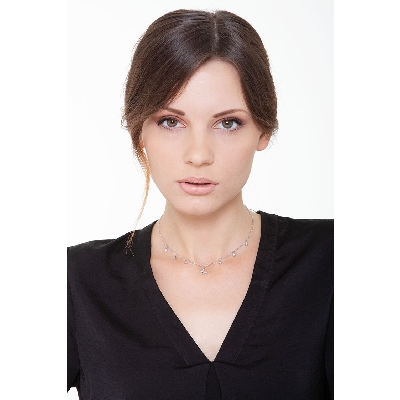 Necklace with 6 round cut diamonds and a diamond butterfly pendant 