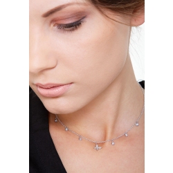 Necklace with 6 round cut diamonds and a diamond butterfly pendant  2