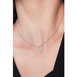 Necklace with 6 round cut diamonds and a star pendant with emeralds 2