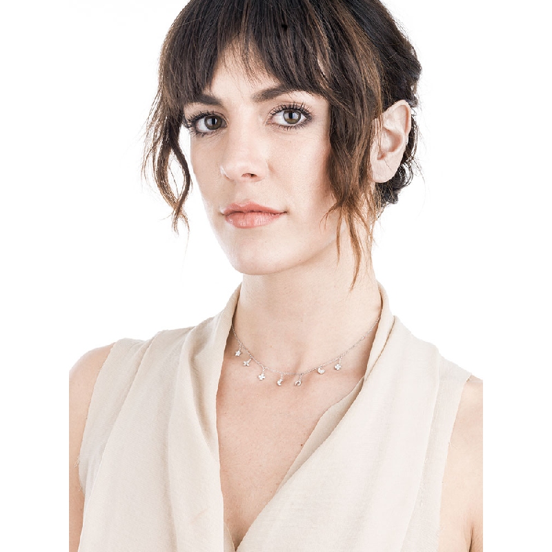 18k white gold necklace with differents charms